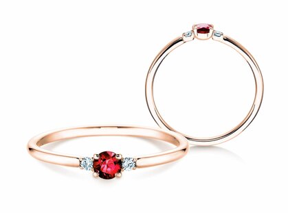 Engagement ring Vivid Petite in 14K rosé gold with ruby 0.16ct and diamonds 0.04ct