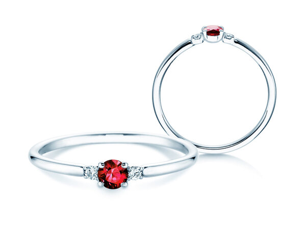 Engagement ring Vivid Petite in 14K white gold with ruby 0.16ct and diamonds 0.04ct