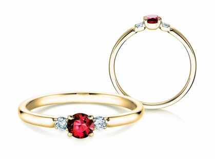 Engagement ring  in 9K yellow gold with ruby 0.23ct and diamonds 0.07ct