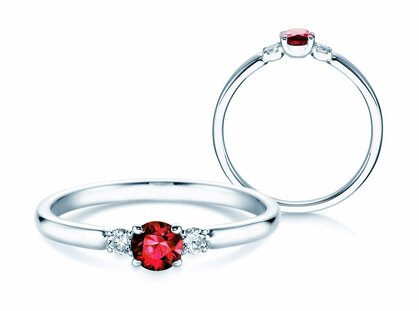 Engagement ring  in 9K white gold with ruby 0.23ct and diamonds 0.07ct