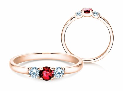 Engagement ring  in 9K rosé gold with ruby 0.20ct and diamonds 0.20ct