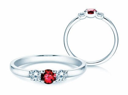 Engagement ring  in 9K white gold with ruby 0.20ct and diamonds 0.20ct