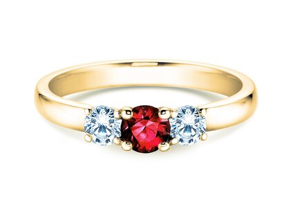 Engagement ring  in 9K yellow gold with ruby 0.30ct and diamonds 0.30ct