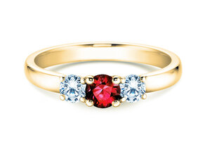 Engagement ring  in 9K yellow gold with ruby 0.30ct and diamonds 0.30ct