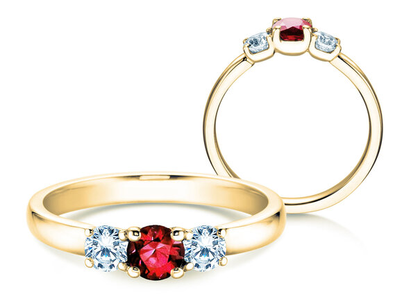 Engagement ring  in 9K yellow gold with ruby 0.30ct and diamonds 0.30ct