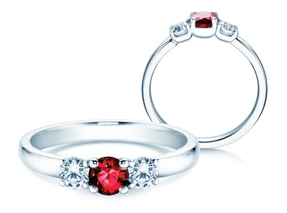 Engagement ring Vivid Petite in 18K white gold with ruby 0.30ct and diamonds 0.30ct