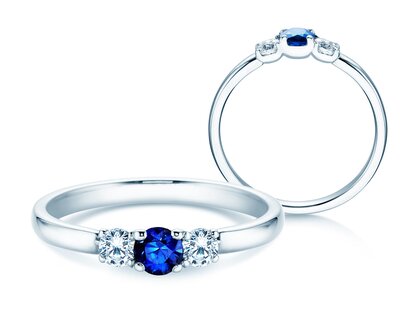 Engagement ring  in 9K white gold with sapphire 0.20ct and diamonds 0.20ct