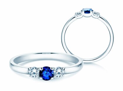 Engagement ring  in 9K white gold with sapphire 0.20ct and diamonds 0.20ct