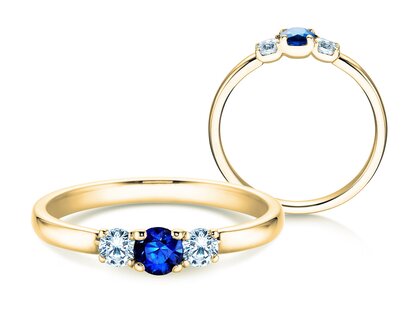 Engagement ring  in 9K yellow gold with sapphire 0.20ct and diamonds 0.20ct