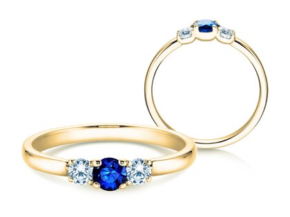 Engagement ring Vivid Petite in 14K yellow gold with sapphire 0.20ct and diamonds 0.20ct