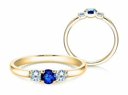 Engagement ring  in 9K yellow gold with sapphire 0.20ct and diamonds 0.20ct
