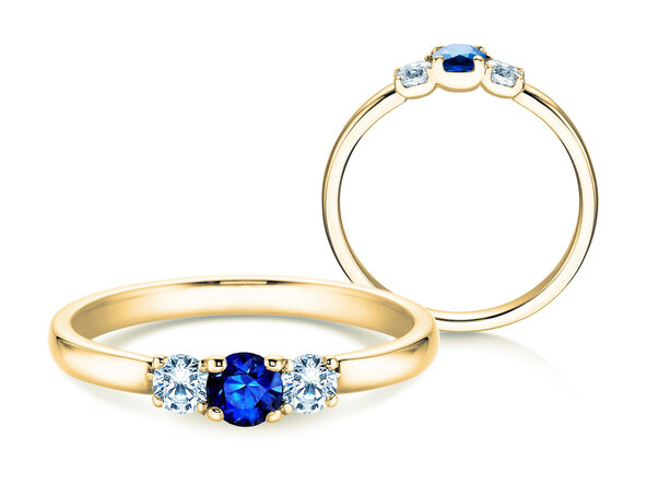 Engagement ring Vivid Petite in 14K yellow gold with sapphire 0.20ct and diamonds 0.20ct