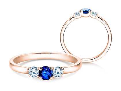 Engagement ring Vivid Petite in 14K rosé gold with sapphire 0.20ct and diamonds 0.20ct