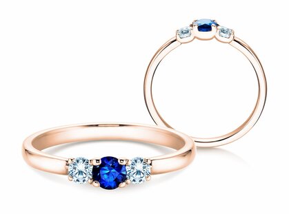 Engagement ring  in 9K rosé gold with sapphire 0.20ct and diamonds 0.20ct