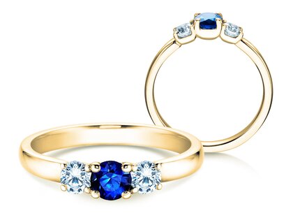 Engagement ring Vivid Petite in 18K yellow gold with sapphire 0.30ct and diamonds 0.30ct