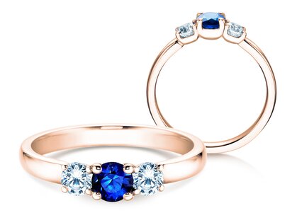 Engagement ring Vivid Petite in 14K rosé gold with sapphire 0.30ct and diamonds 0.30ct