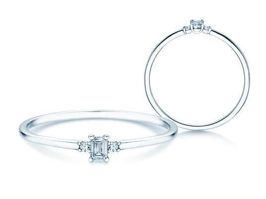 Engagement ring Vivid Petite Emerald Cut in 14K white gold with diamonds 0.10ct G/VS