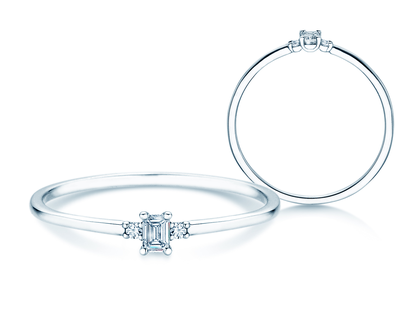 Engagement ring Vivid Petite Emerald Cut in 14K white gold with diamonds 0.10ct G/VS
