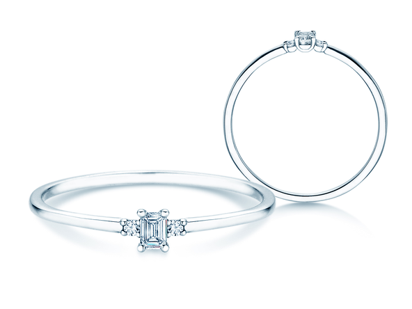 Engagement ring Vivid Petite Emerald Cut in 14K white gold with diamonds 0.10ct G/VS