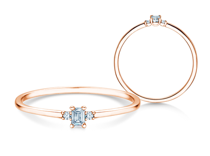 Engagement ring Vivid Petite Emerald Cut in 14K rosé gold with diamonds 0.10ct G/VS