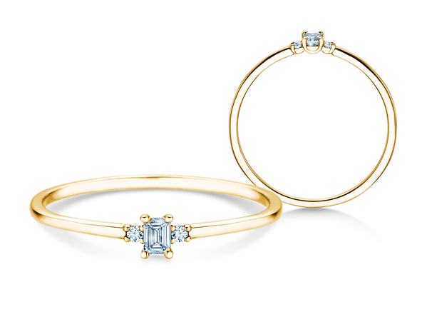 Engagement ring Vivid Petite Emerald Cut in 14K yellow gold with diamonds 0.10ct G/VS