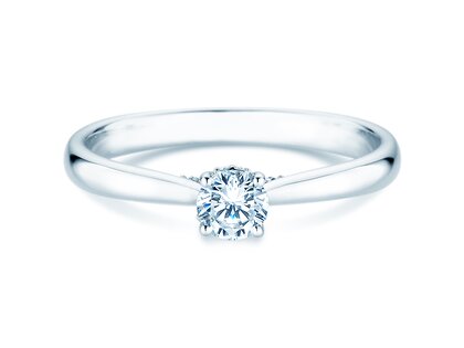 Engagement ring Classic 4 Hidden Halo in 9K white gold with lab-grown diamonds 0.30ct E/VS