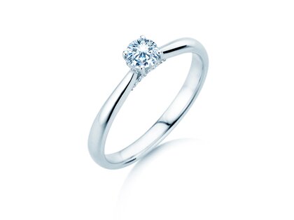 Engagement ring Classic 4 Hidden Halo in 9K white gold with lab-grown diamonds 0.30ct E/VS