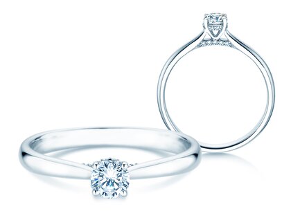 Engagement ring Classic 4 Hidden Halo in 9K white gold with lab-grown diamonds 0.30ct E/VS
