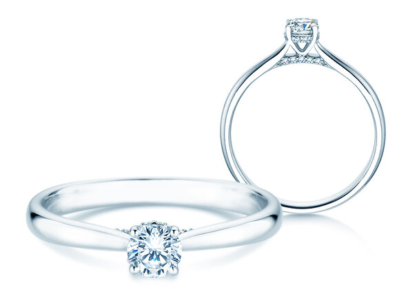 Engagement ring Classic 4 Hidden Halo in 9K white gold with lab-grown diamonds 0.30ct E/VS