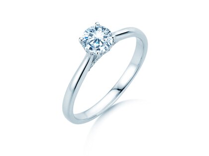 Engagement ring Classic 4 Hidden Halo in 18K white gold with lab-grown diamonds 0.57ct E/VS