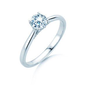 Engagement ring Classic 4 Hidden Halo in 18K white gold with lab-grown diamonds 0.57ct E/VS