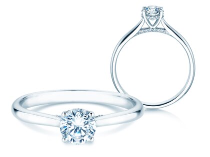 Engagement ring Classic 4 Hidden Halo in 18K white gold with lab-grown diamonds 0.57ct E/VS