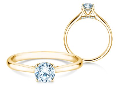 Engagement ring Classic 4 Hidden Halo in 14K yellow gold with lab-grown diamonds 0.57ct E/VS