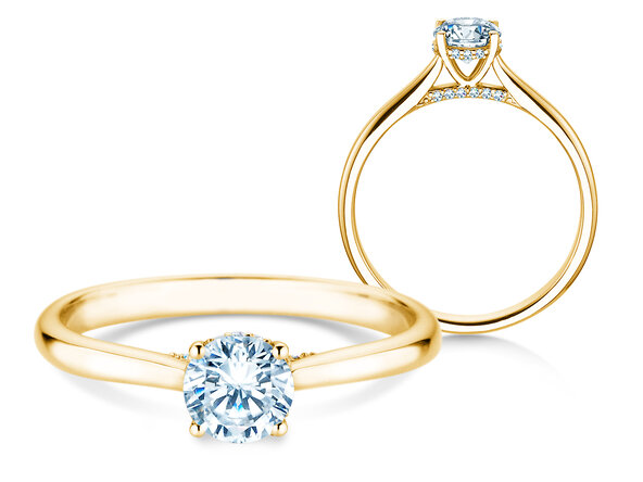 Engagement ring Classic 4 Hidden Halo in 14K yellow gold with lab-grown diamonds 0.57ct E/VS
