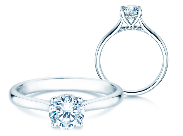 Engagement ring Classic 4 Hidden Halo in white gold
