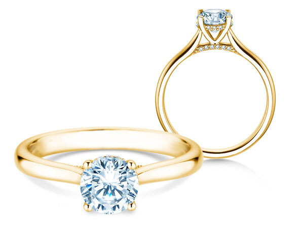 Engagement ring Classic 4 Hidden Halo in 18K yellow gold with lab-grown diamonds 0.82ct E/VS