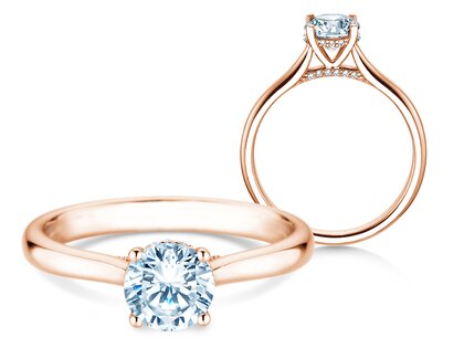 Engagement ring Classic 4 Hidden Halo in 18K rosé gold with lab-grown diamonds 0.82ct E/VS