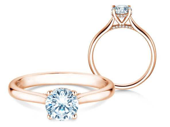 Engagement ring Classic 4 Hidden Halo in 18K rosé gold with lab-grown diamonds 0.82ct E/VS