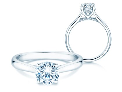 Engagement ring Classic 4 Hidden Halo in 14K white gold with lab-grown diamonds 1.08ct E/VS