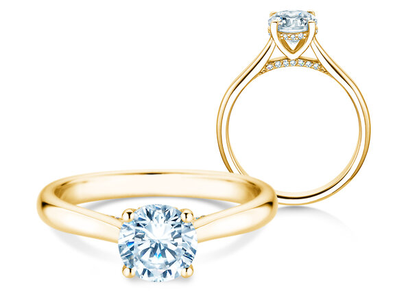 Engagement ring Classic 4 Hidden Halo in 14K yellow gold with lab-grown diamonds 1.08ct E/VS