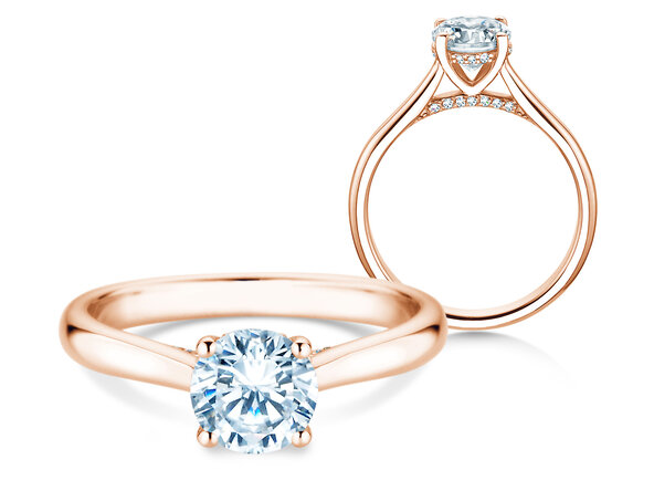 Engagement ring Classic 4 Hidden Halo in 18K rosé gold with lab-grown diamonds 1.08ct E/VS