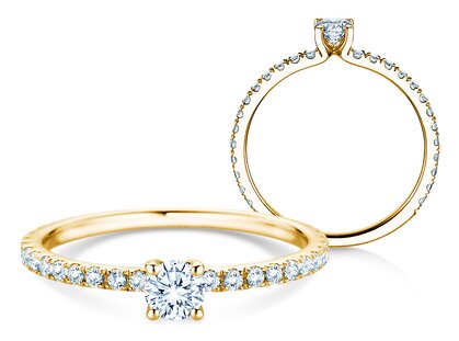 Engagement ring Classic 4 Pavé in 9K yellow gold with lab-grown diamonds 0.56ct E/VS