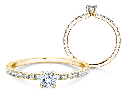 Engagement ring Classic 4 Pavé in 14K yellow gold with lab-grown diamonds 0.56ct E/VS
