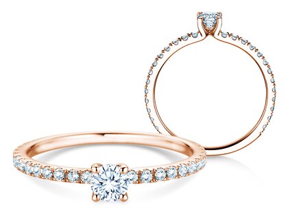 Engagement ring Classic 4 Pavé in 18K rosé gold with lab-grown diamonds 0.56ct E/VS