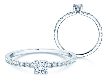 Engagement ring Classic 4 Pavé in 9K white gold with lab-grown diamonds 0.56ct E/VS