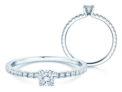 Engagement ring Classic 4 Pavé in 14K white gold with lab-grown diamonds 0.56ct E/VS