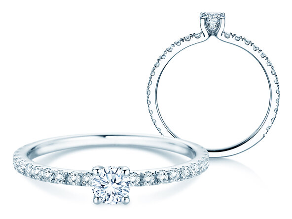 Engagement ring Classic 4 Pavé in 14K white gold with lab-grown diamonds 0.56ct E/VS