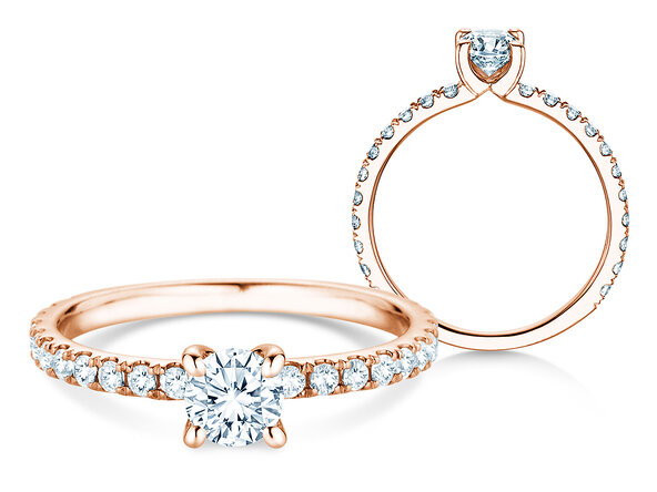 Engagement ring Classic 4 Pavé in 18K rosé gold with lab-grown diamonds 0.87ct E/VS