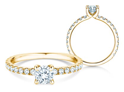 Engagement ring Classic 4 Pavé in 9K yellow gold with lab-grown diamonds 0.87ct E/VS