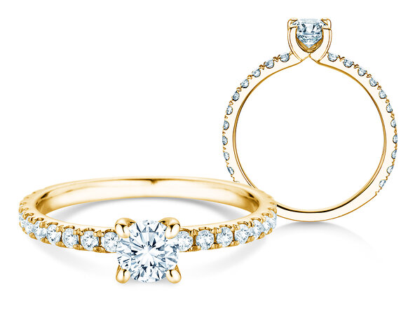 Engagement ring Classic 4 Pavé in 18K yellow gold with lab-grown diamonds 0.87ct E/VS